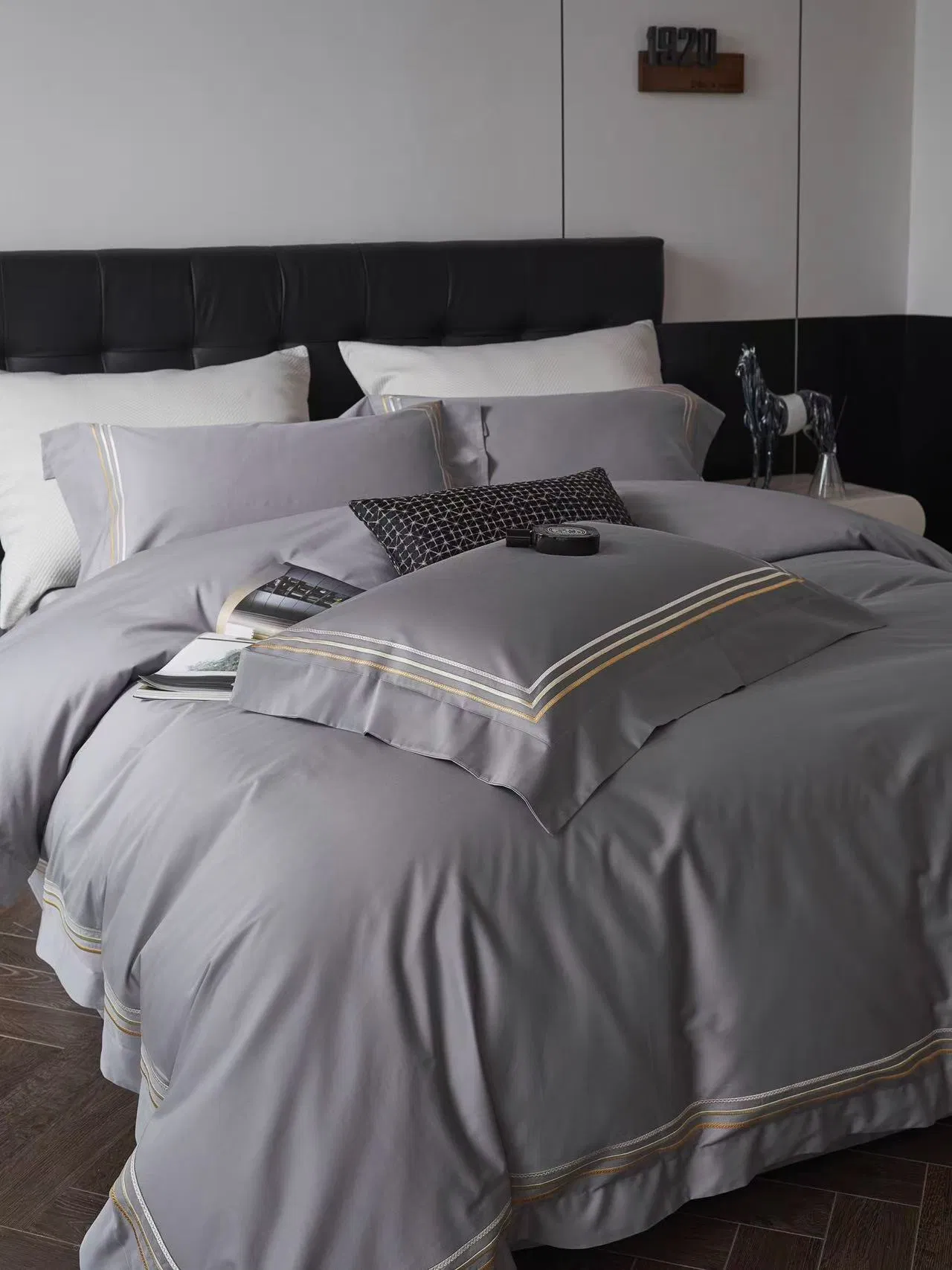 Custom Luxury Blue Comforter Duvet Cover 100% Egyptian Cotton Solid Color Pillow Cases 4 Piece Home Textile