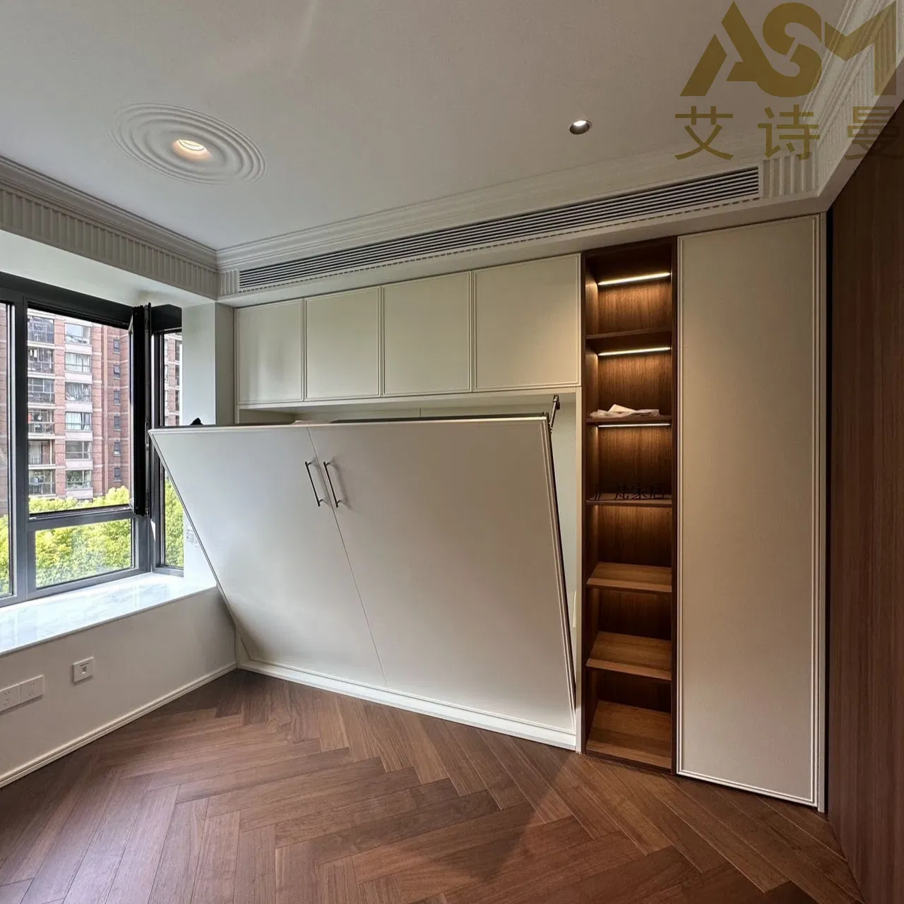 Smart Wholesale Tetris Horizontal Murphy Bed Ottoman Pump Trunk Mechanism Storage Bed Sofa Bed with Metal Bed Frame for Kid Home Bedroom Upholstered Bed Hotel