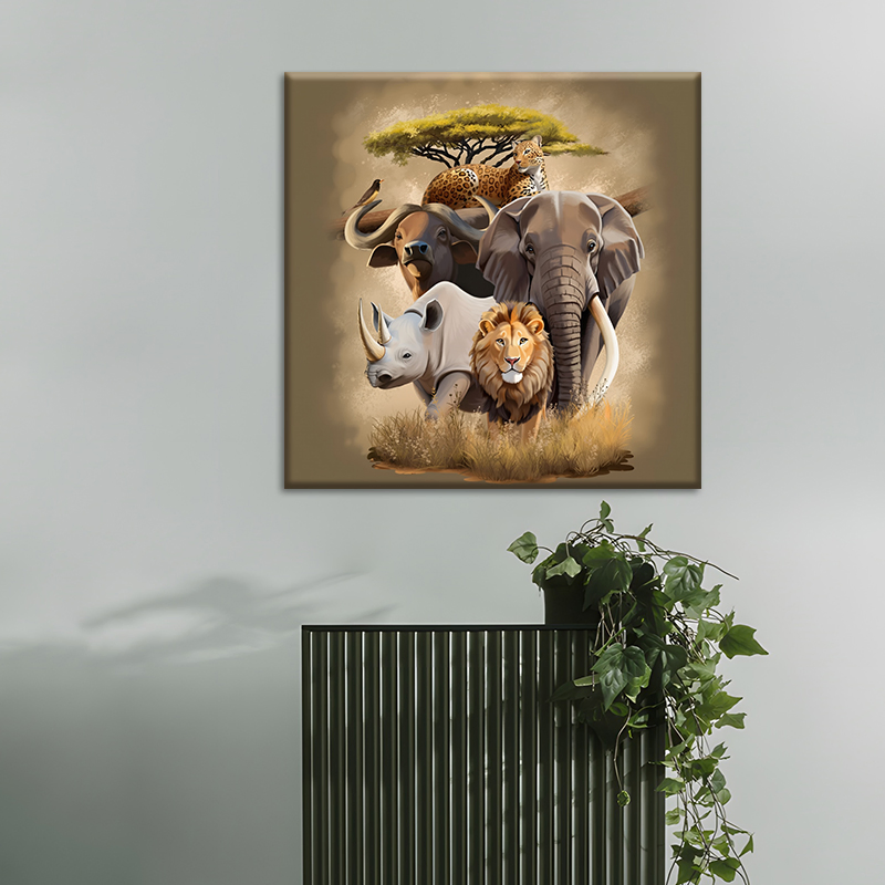 African Big Five Safari Animals Canvas Art, Wildlife Home Wall Decor
