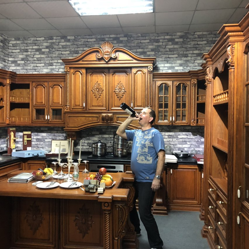 High Quality Classical Style Custom Solid Cherry Wood with Pillar Kitchen Furniture