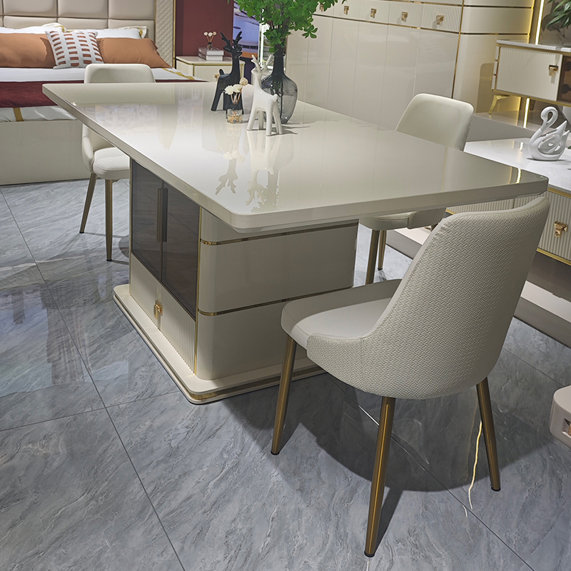 Modern Design Wood White Dining Room Furniture Full Luxury Wooden Wine Cabinet Side Cabinet 6 Chairs Dining Table Set