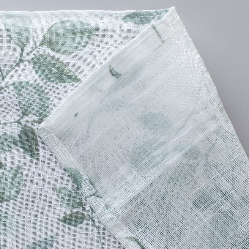 Sheer Curtains Embroidered Leaf Pattern Pocket Faux Linen Floral Semi Sheer Voile Window Curtains/Drapes for Bedroom Living Room