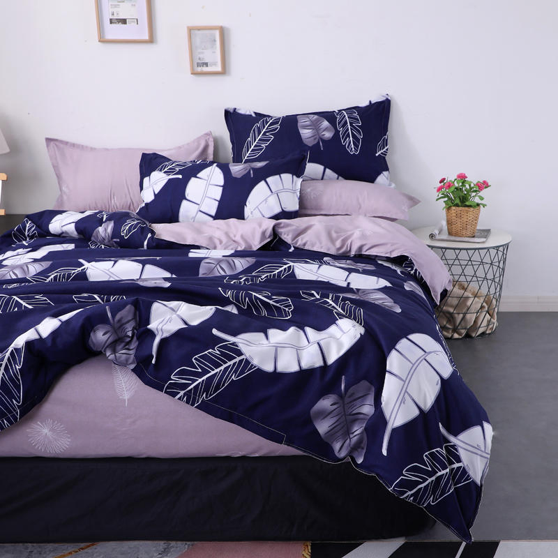 Vietnam Hot Selling 90GSM Navy Blue Color Printed Leaves Microfiber Made in China Home Textile