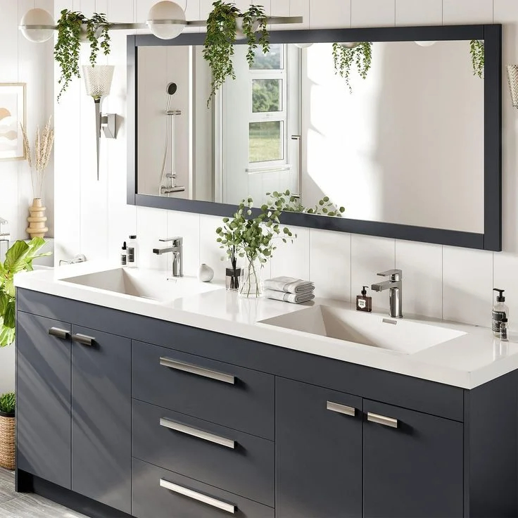 European Style Bathroom Cabinet Drawers Solid Wood Double Sink Sintered Stone Countertop Frame Mirror Bath Vanity Home Furniture