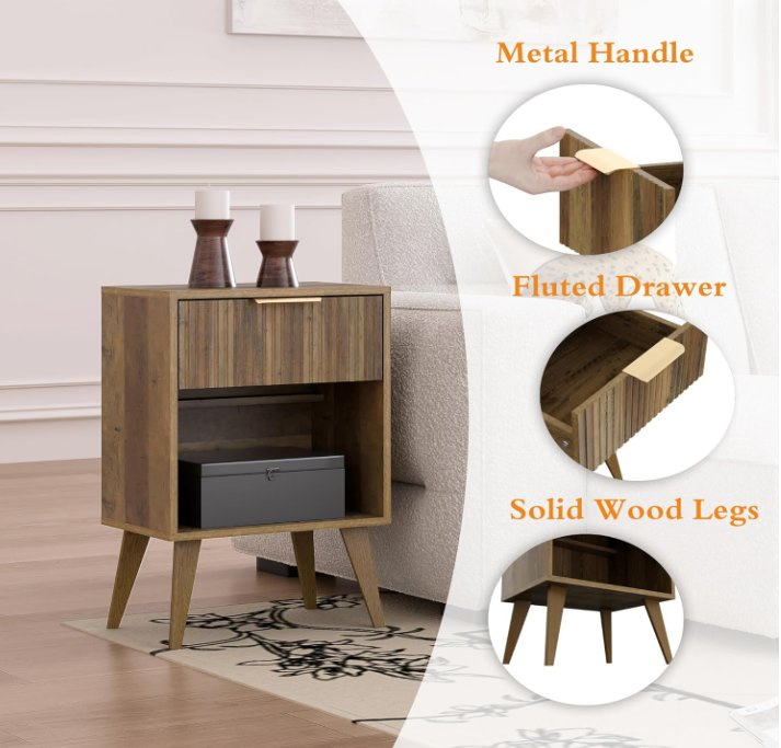 ND Table Side Table for Living Room, Bedroom, Caramel Oak