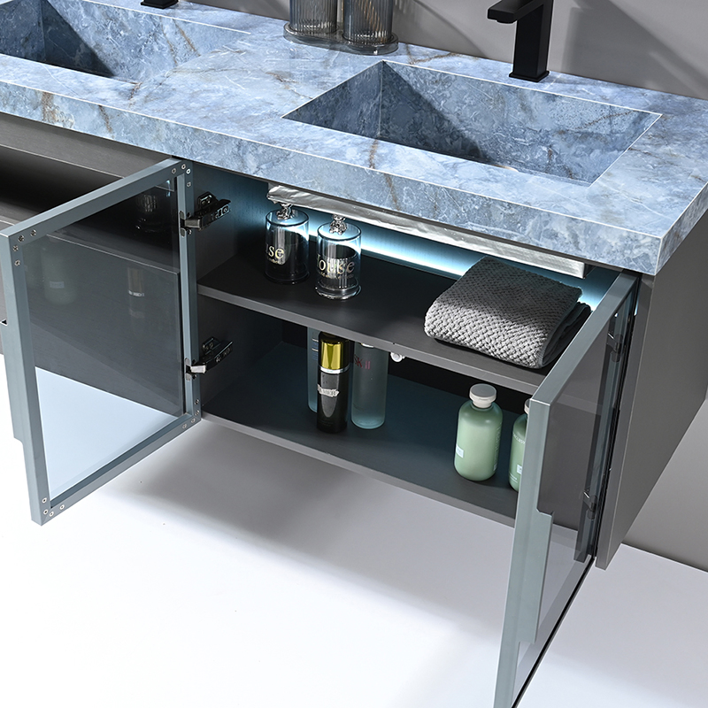 High Quality Vanity Plywood Bathroom Cabinet in Double Slab Sink