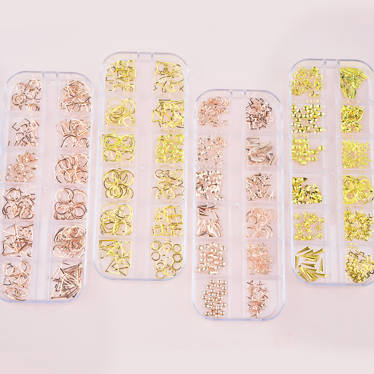 3D Metal Cutout Nail Rivets Oval Triangle Square Multi Shape Nail Art DIY Decorative Accessories, for Nail Art Design Kit