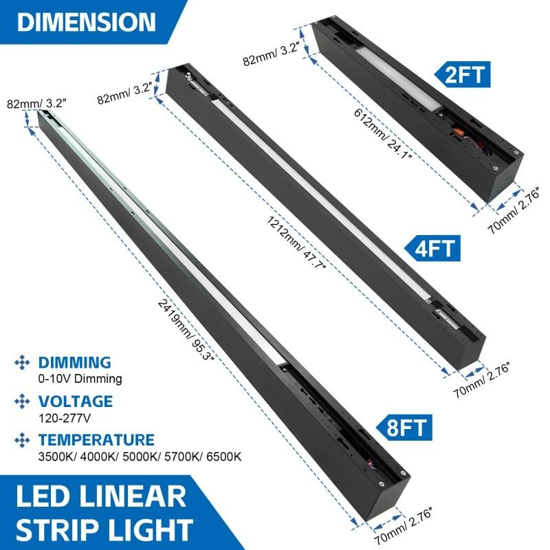4FT Black LED Architectural Linear Light Fixture LED Aluminum 5CCT 5wattage Dlc Pendant Lighting