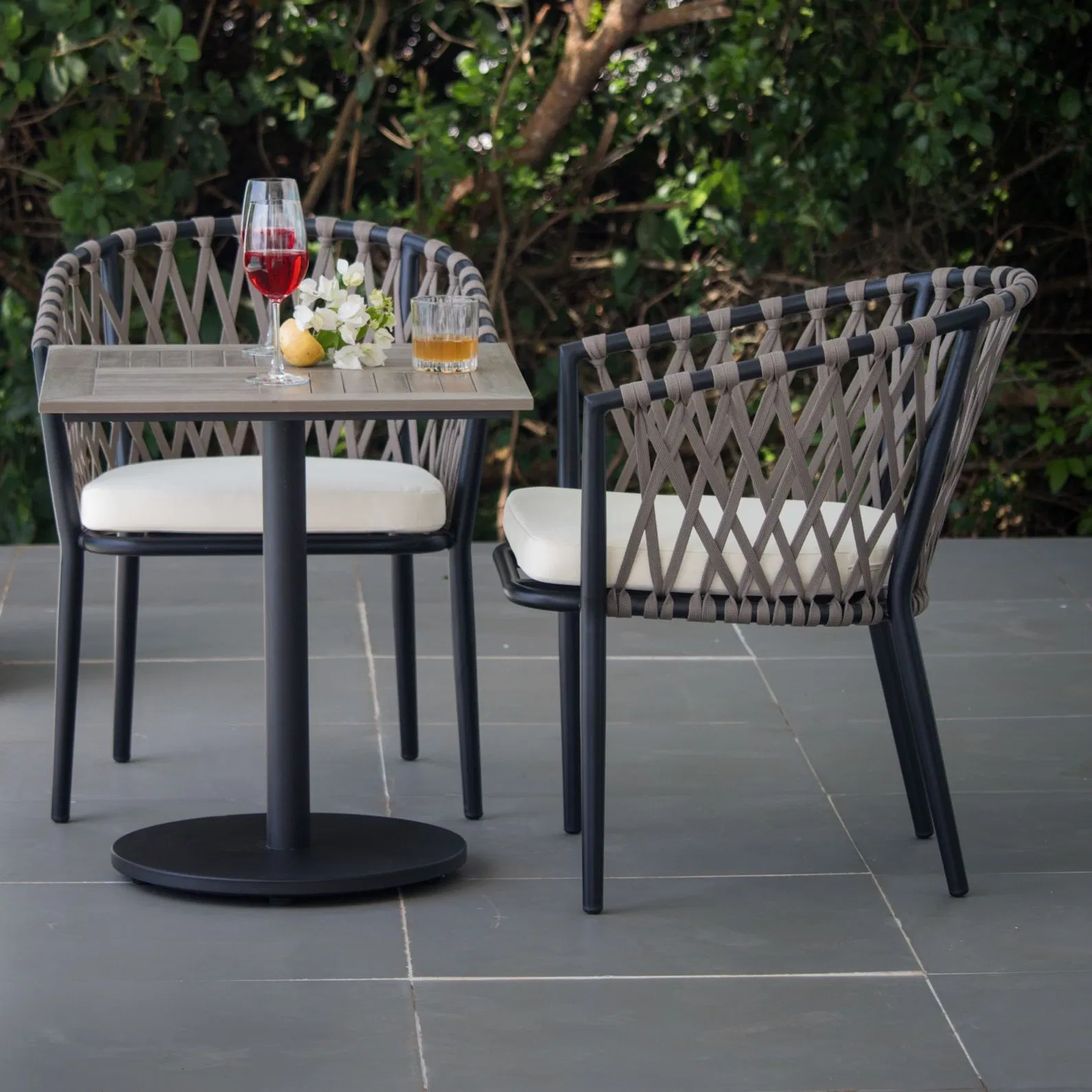 Modern Patio Coffee Table Set Rope Dining Chair Outdoor Restaurant Garden Furniture