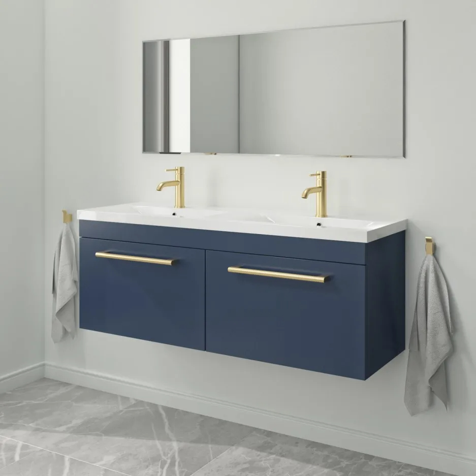Modern Plywood Sink Furniture Floating Bathroom Vanity Combo with Marble Top Ceramic Basin Side Box Chest of Drawers Lighting Mirror Medicine Cabinet