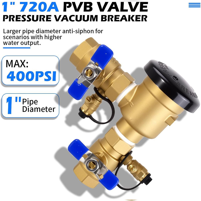 1 1/4" 720A Pressure Vacuum Breaker Max 400PSI Backflow Preventer Freeze Sensor Anti-Siphon For Lawn Irrigation Cooling Systems