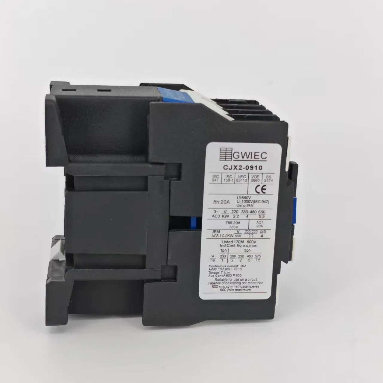 Cjx2-0910 AC Contactor 9A 1no 1 Nc 220V 380V Gwiec Company Electrical 1 3 Phase Single-Phase Power Magnetic Telemecanique Electric