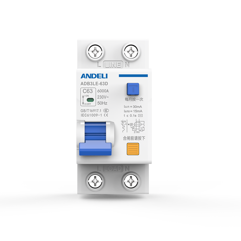 ANDELI ADB3LE-63D 1P 25A 63A Breaking Capacity Copper Material Miniature Circuit Breaker (MCB) Rail Mounting Leakage Protection