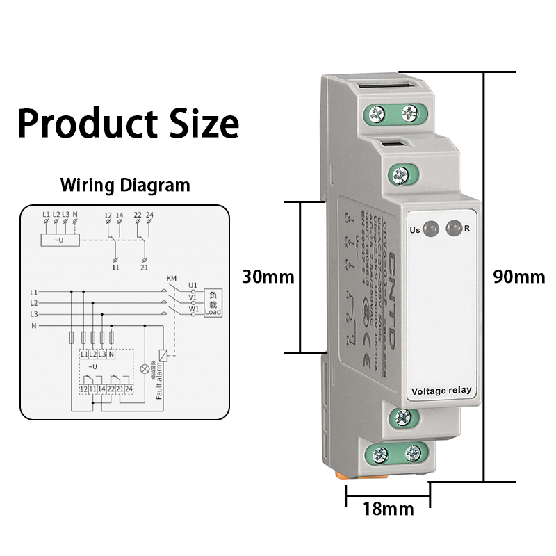 CNTD CDV6-3D8P 2 Sets Outputs Three-phase Voltage Monitoring Relay Phase Sequence Protector 220-460VAC 8A IP20 Epoxy Protective