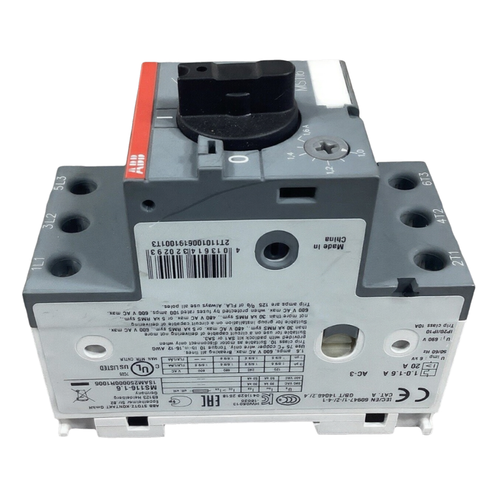 AB-B MS116-1.6 Manual Motor Starter 1.0-1.6A 4B-40 Industrial Control System AB-B MS116-1.6 MANUAL MOTOR STARTER