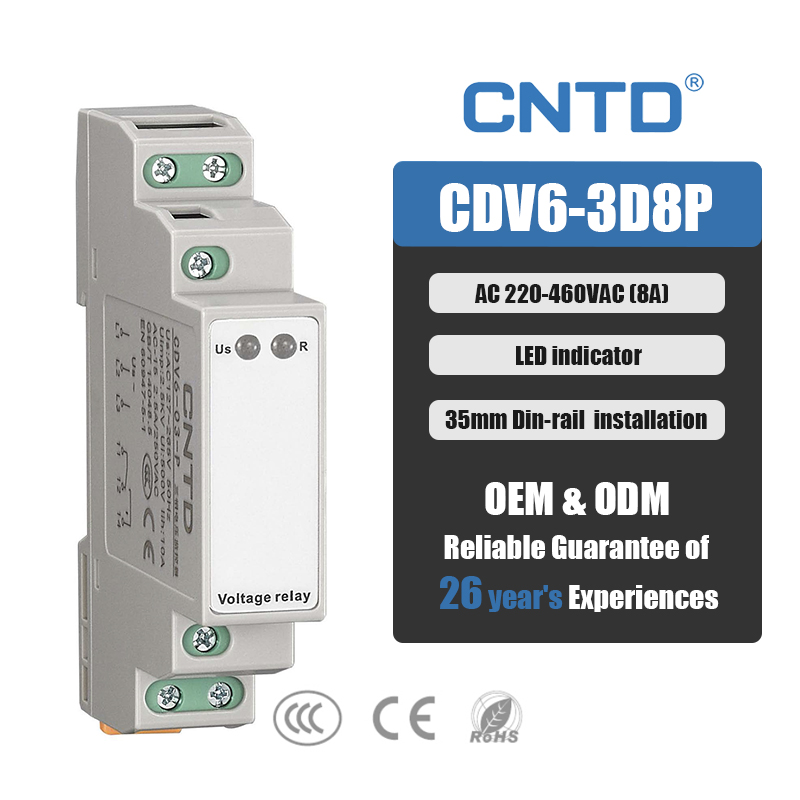 CNTD CDV6-3D8P 2 Sets Outputs Three-phase Voltage Monitoring Relay Phase Sequence Protector 220-460VAC 8A IP20 Epoxy Protective