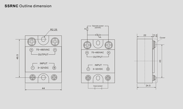 Outline dimension, Mounting holes, Wiring diagram