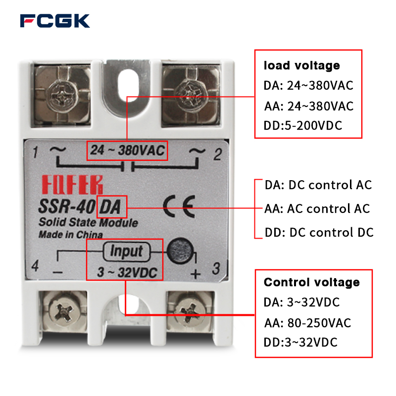 Factory Shipment SSR-40DA Single-Phase Solid State Relay High Power Contact Load for High Protective Switch OEM ODM Available
