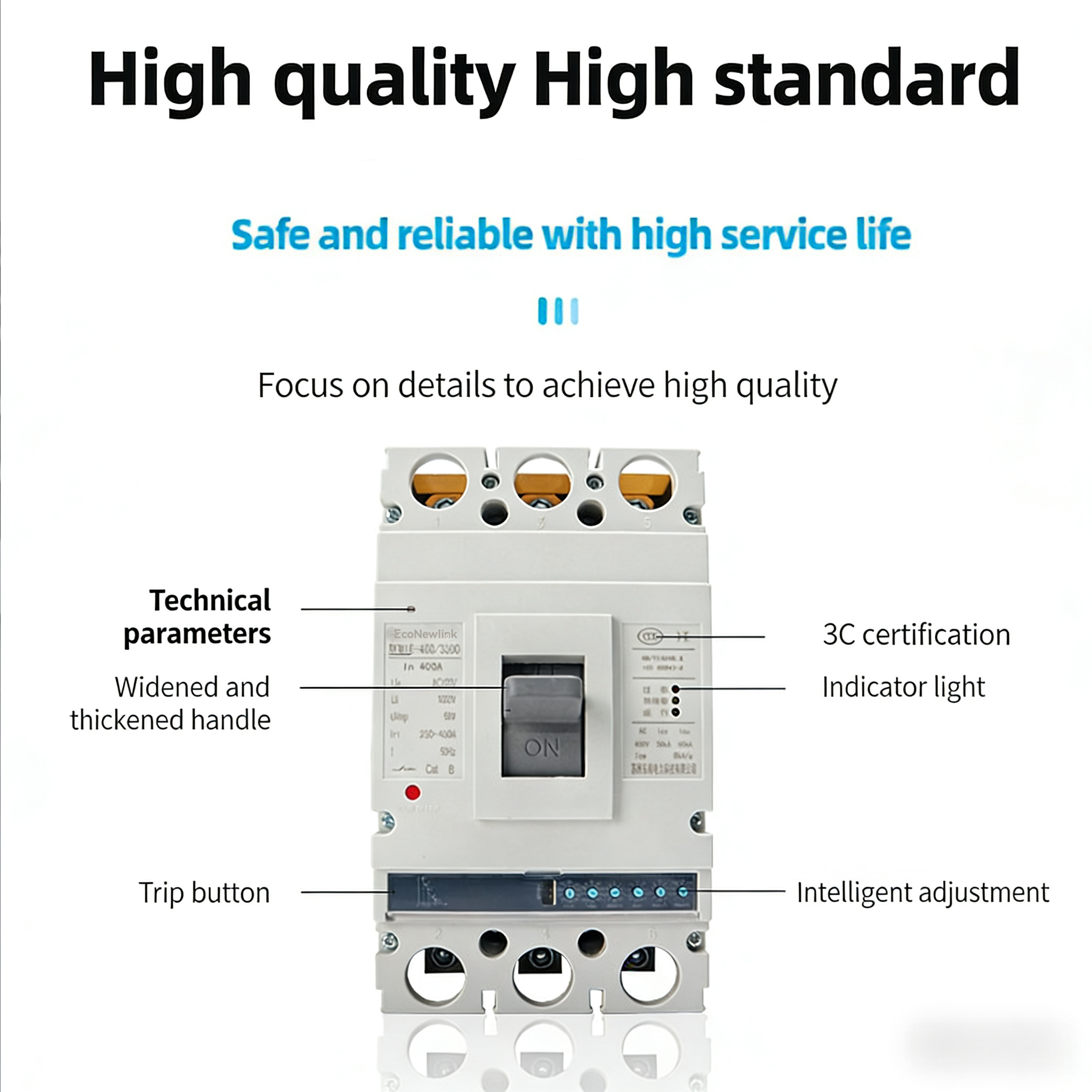 1600A 3 Pole AC400V 50kA Adjustable Thermal Magnetic Plastic Molded Case Circuit Breaker (MCCB) For Industrial Power