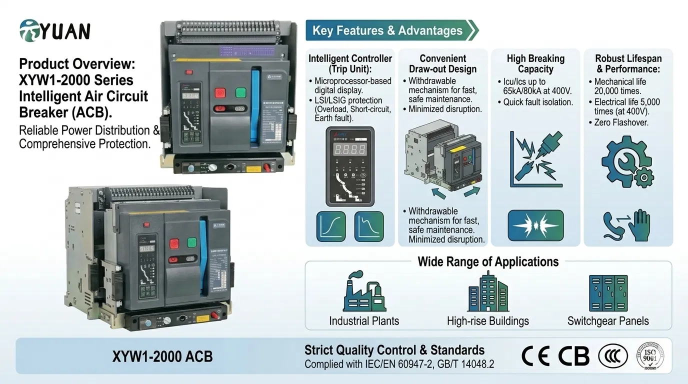Intelligent 3 Pole 2000A Draw-out Type Air Circuit Breaker (ACB) for Power Distribution