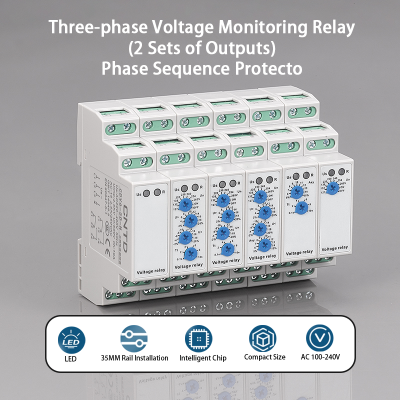 CNTD CDV6-3D8P 2 Sets Outputs Three-phase Voltage Monitoring Relay Phase Sequence Protector 220-460VAC 8A IP20 Epoxy Protective