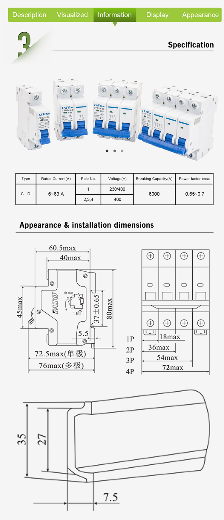 FATO MCB Electrical Miniature Circuit Breaker Overloads and Short Circuits Protection