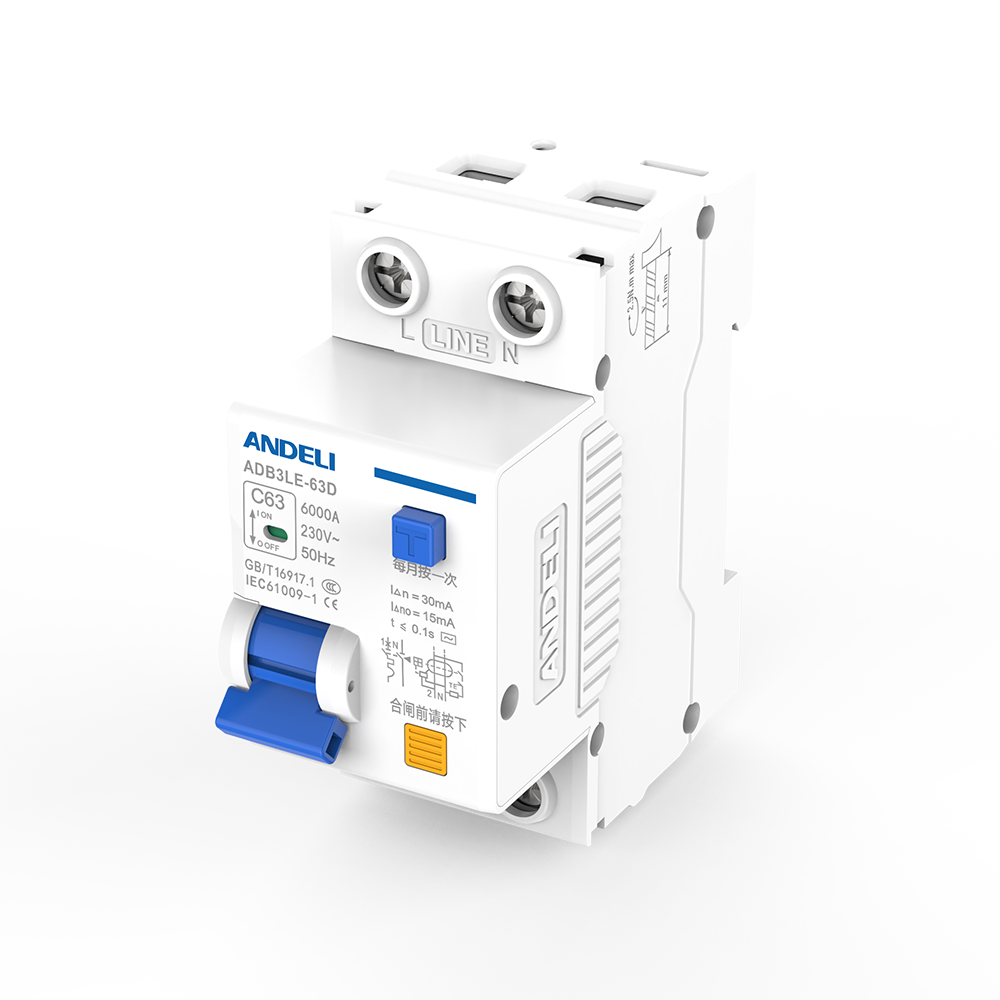 ANDELI ADB3LE-63D 1P 25A 63A Breaking Capacity Copper Material Miniature Circuit Breaker (MCB) Rail Mounting Leakage Protection