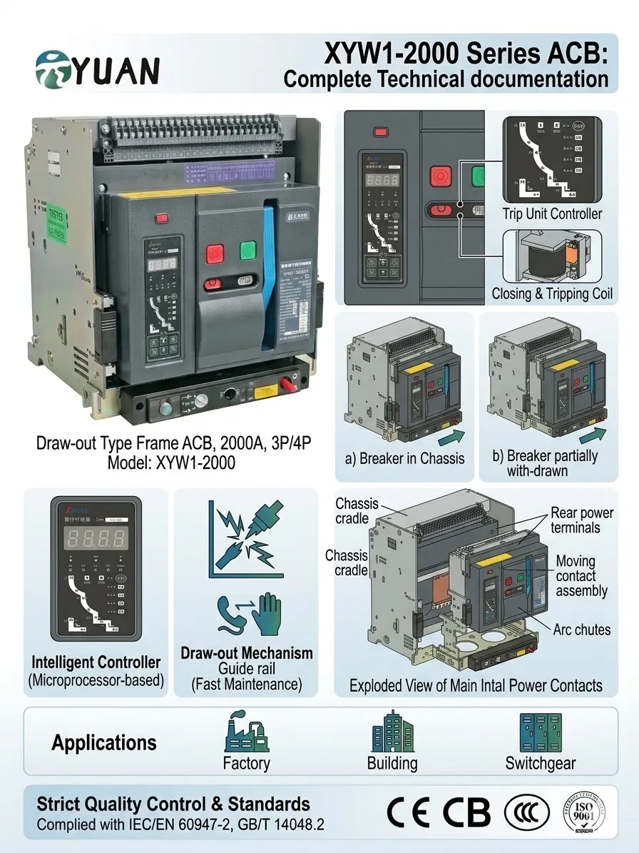 Intelligent 3 Pole 2000A Draw-out Type Air Circuit Breaker (ACB) for Power Distribution