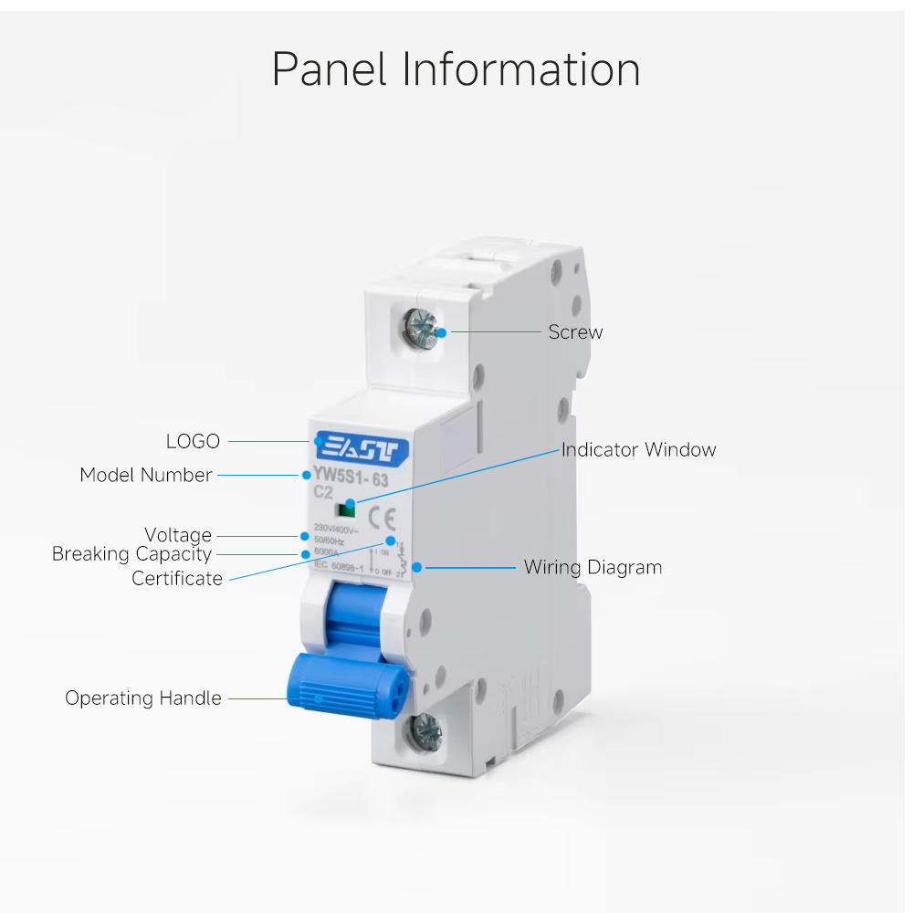 EAST Industrial Grade CE Certified YW5S1 1P 10KA 1A-63A DIN Rail Miniature Circuit Breaker MCB for Factory Use