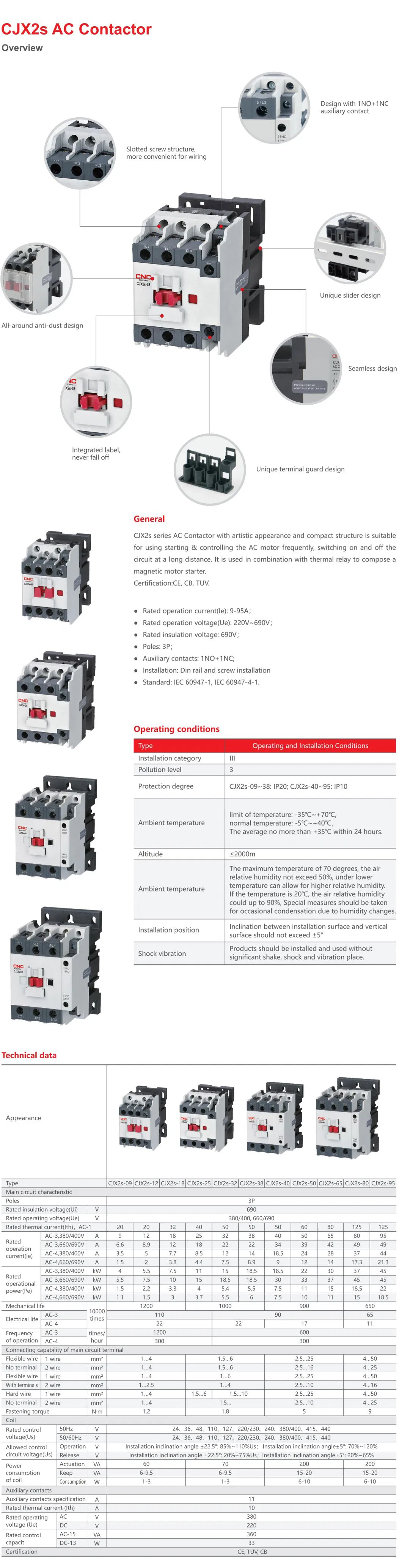 AC Electric Contactors 3 Pole Magnetic Contactor Technical Specifications