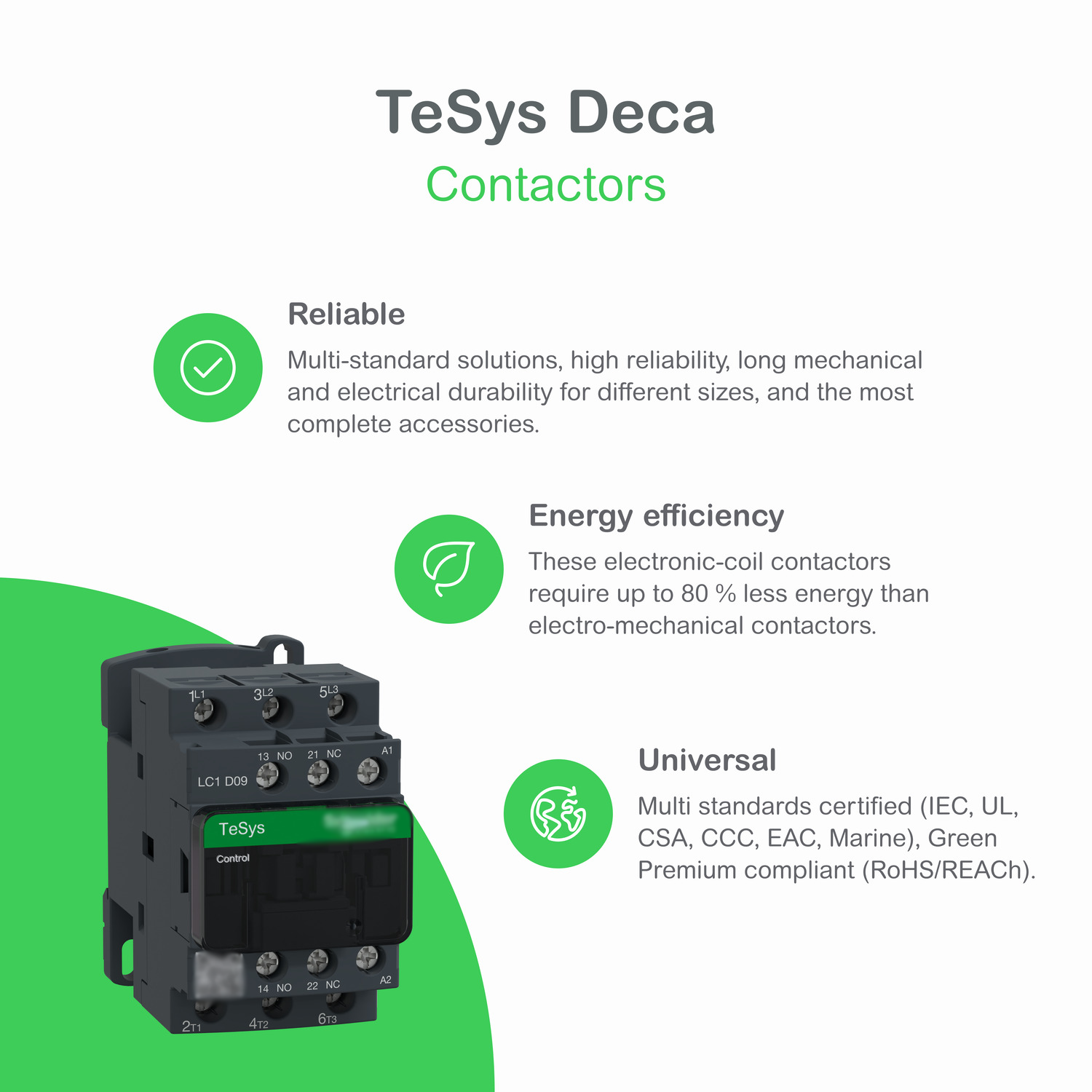 SCHNE1DER LC1D1506BD TeSys Deca Series 3-Pole 150A 24V DC Industrial Automation Contactor DIN Rail Mount 50/60Hz