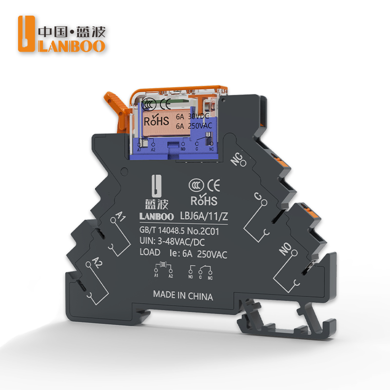LANBOO 6mm Ultra Slim Electromagnetic Intermediate Relay 5P 6A 250VAC 1NO1NC Miniature DIN Rail-Mounted 3V 5V 6V 12V 24V 36V 48V