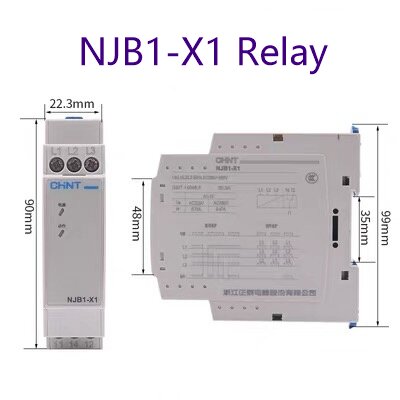 NJB1-X1 380V Phase Failure Phase Sequence Protection Three-Phase Protector Relay 10kA Breaking Capacity Copper Material DIN-Rail