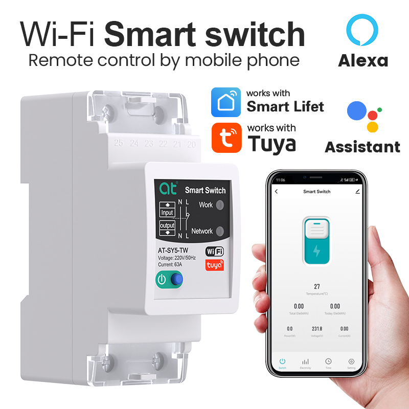 Wifi Circuit Breaker Smart White Miniature Circuit Breaker AT-SY5-TSW Rail Installation Mini Wifi Circuit Breaker Mcb Wifi