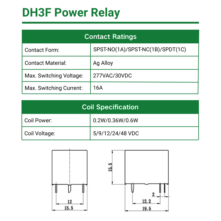 DH3F-C-24D-SF01 JQC-3F T73 SRD CQC TUV RoHS 10A PCB Power Relay Home Appliances Smart Home Power System Auto Electronics