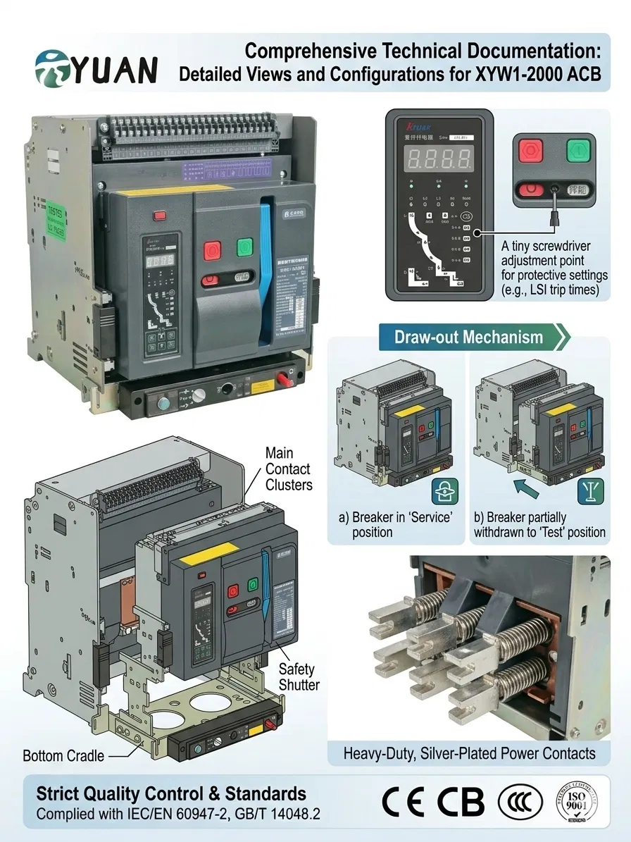 Intelligent 3 Pole 2000A Draw-out Type Air Circuit Breaker (ACB) for Power Distribution