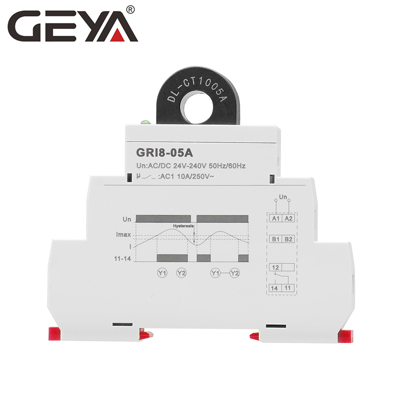 GEYA GRI8-05A/GRI8-05B 2-20A 50/60Hz AC/DC24-240V Current Monitoring Relay Overcurrent Protection Time Relay