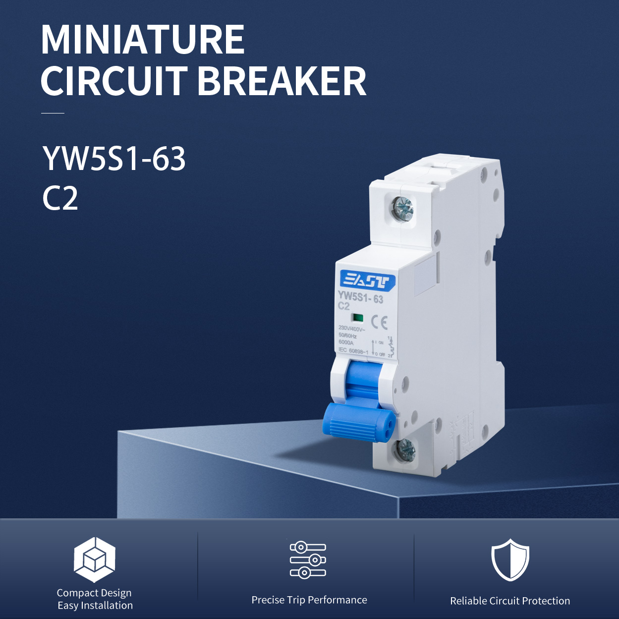 EAST Industrial Grade CE Certified YW5S1 1P 10KA 1A-63A DIN Rail Miniature Circuit Breaker MCB for Factory Use