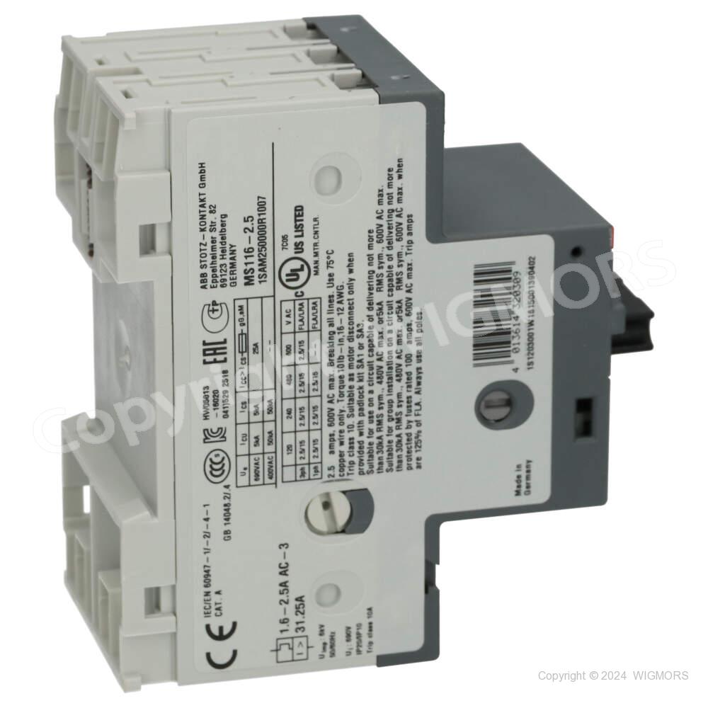 Manual Motor Starter 3P 0,75kW 1,6-2,5A MS116-2,5 1SAM250000R1007