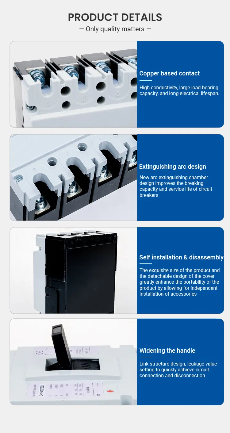 Durable Thermal Magnetic MCCB Molded Case Circuit Breaker 63A 125A 250A 400A 630A 800A 1000A 1250A 1600A