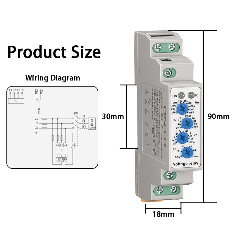 CNTD CDV6-416P IP20 Three-Phase Voltage Monitoring Switch 460VAC 45-65Hz Epoxy Protected DPDT Phase Sequence Protector 16A 460V