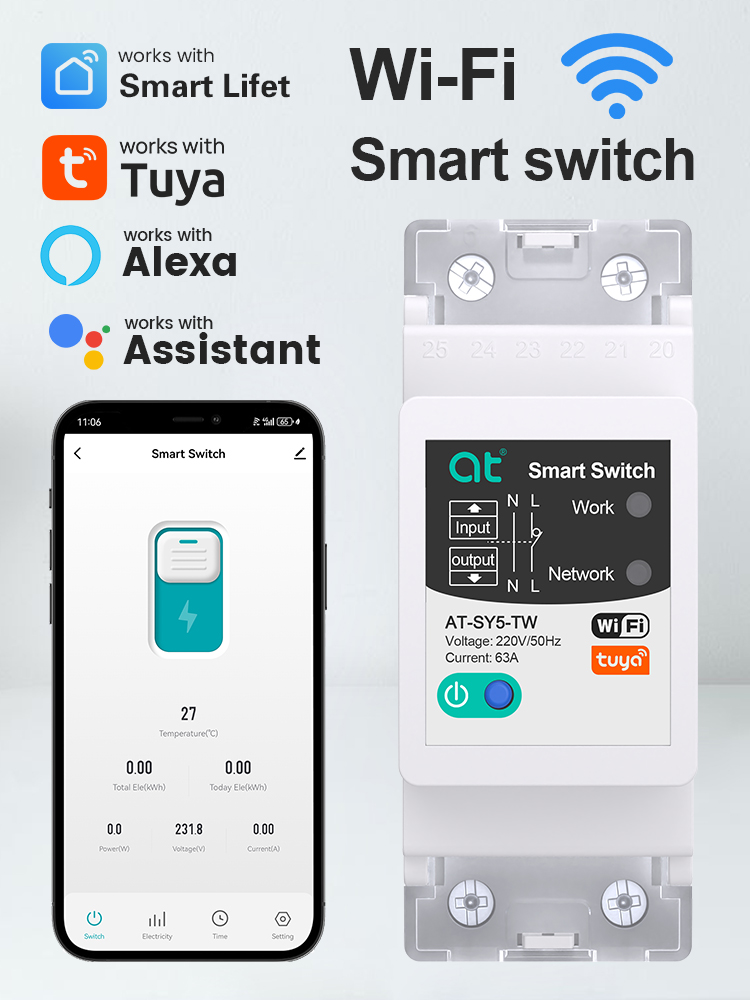 Wifi Circuit Breaker Smart White Miniature Circuit Breaker AT-SY5-TSW Rail Installation Mini Wifi Circuit Breaker Mcb Wifi