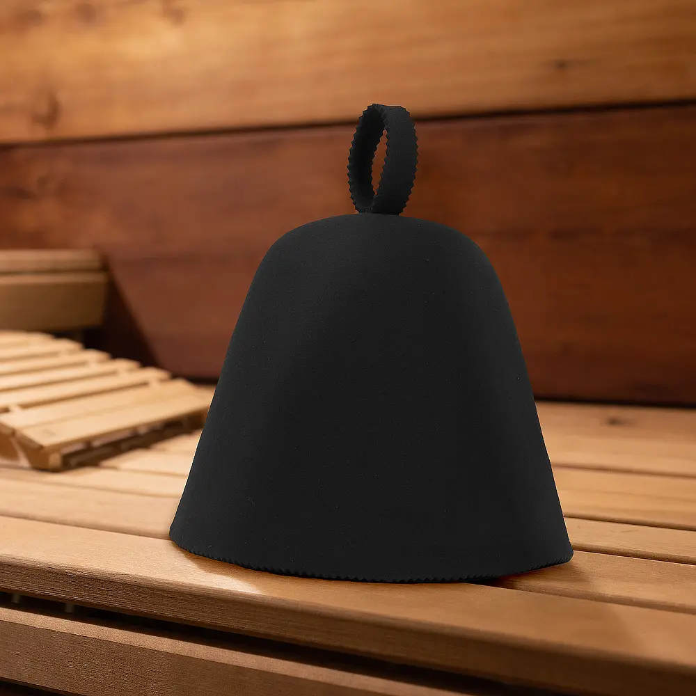 ODM Black Seamless Wool Felt Sauna Hat with Hanging Loop | Heatproof Spa Cap for Sauna Room Manufacturers, Supplier