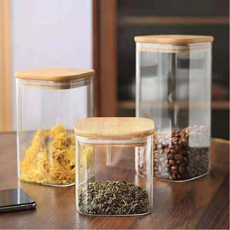 China Stackable Sealed Kitchen Canisters Clear Glass Food Storage Jars Containers with Airtight Leakproof Bamboo Lid Manufacturer, Pricelist