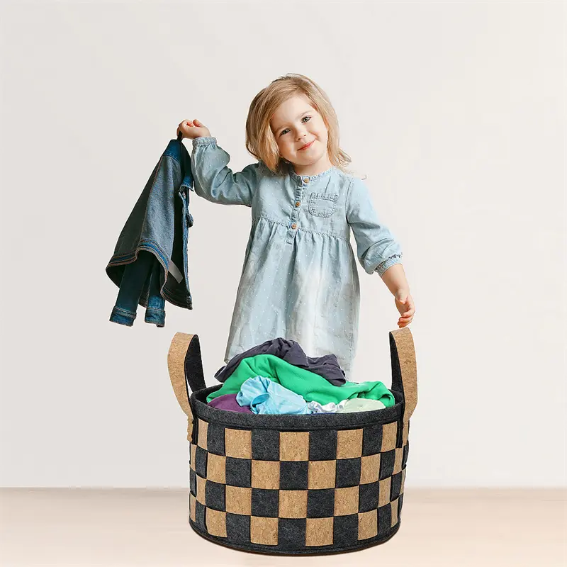 wood felt woven storage basket set02h20