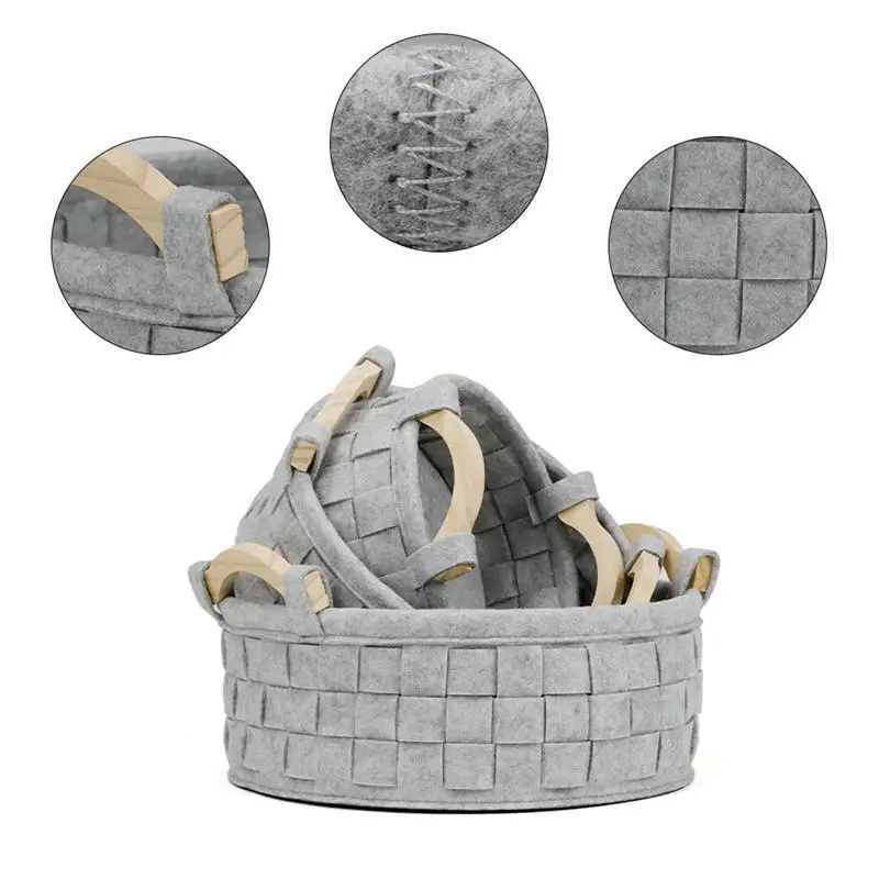 China handcrafted high-quality felt Three-Piece Set Wood Handle Woven Felt Storage Suppliers, Factory