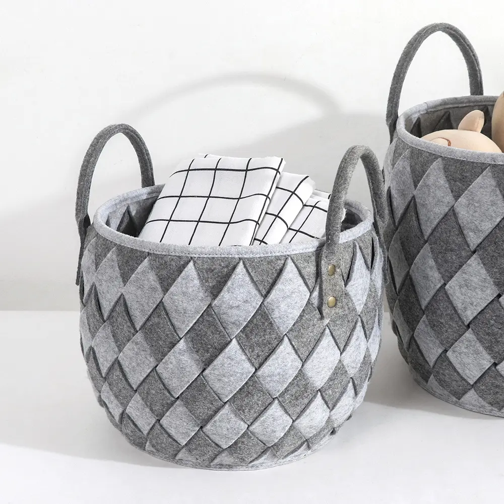 Famous round modern custom decorative felt woven Storage Basket Organizer Bin with Handles Exporter, Companies