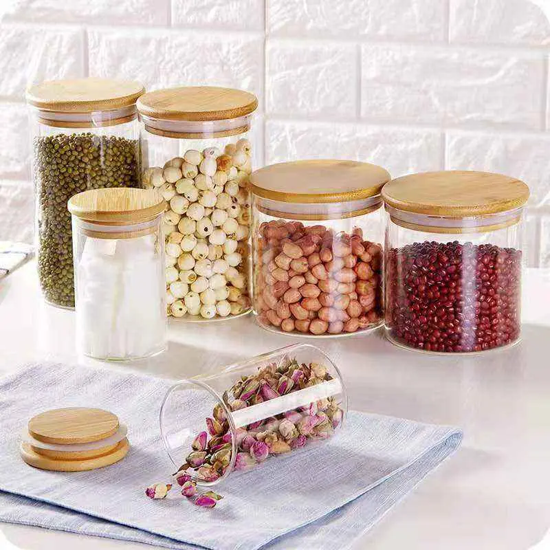 China Stackable Sealed Kitchen Canisters Clear Glass Food Storage Jars Containers with Airtight Leakproof Bamboo Lid Manufacturer, Pricelist