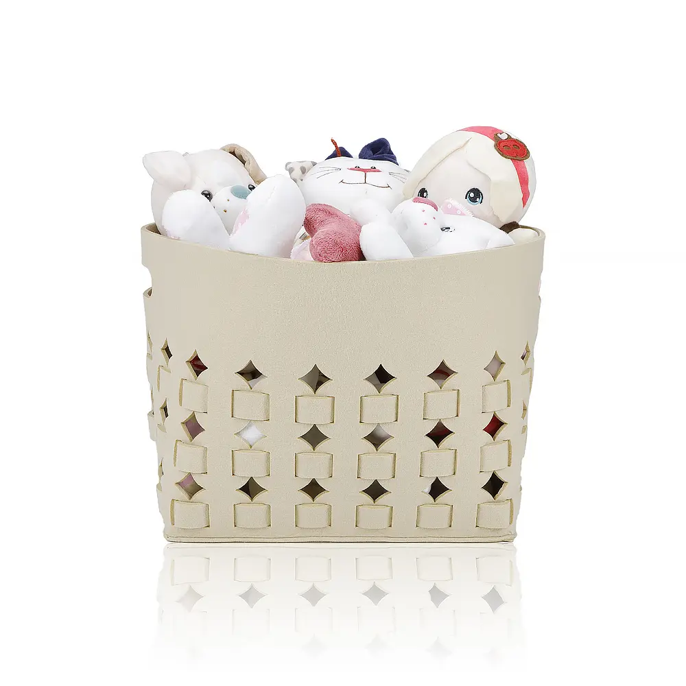 Custom Beige Color Fashion Laser Hollow Toys Storage Basket Felt Material for Living Room Felt Basket Quotes, Products