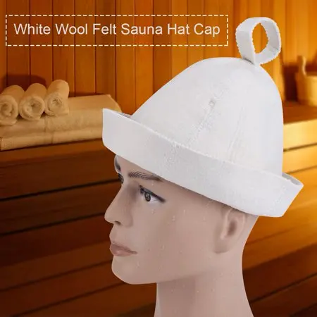 White wool sauna hat detail view
